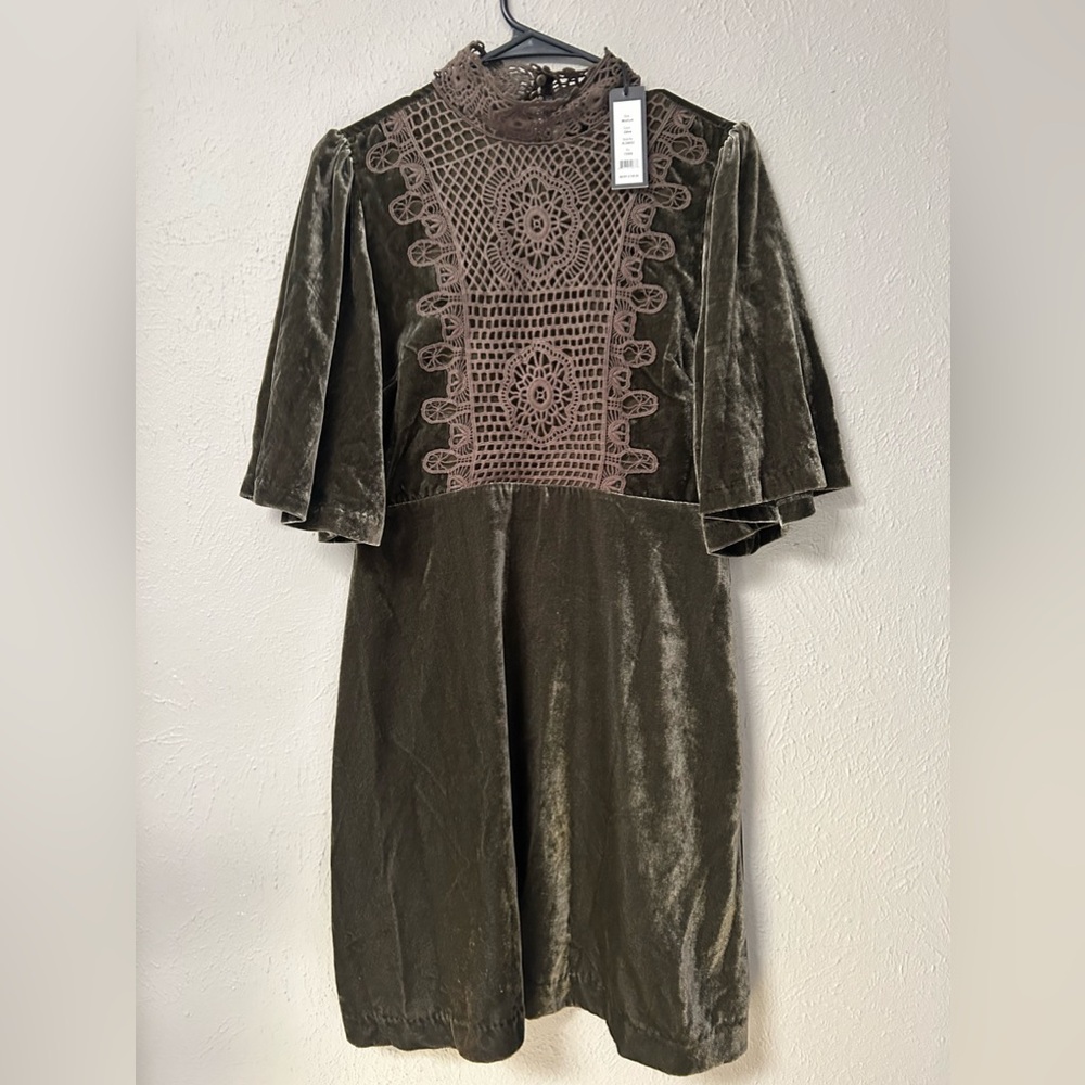 Romeo & Juliet Couture Olive Velvet Mini Dress with Crochet Front